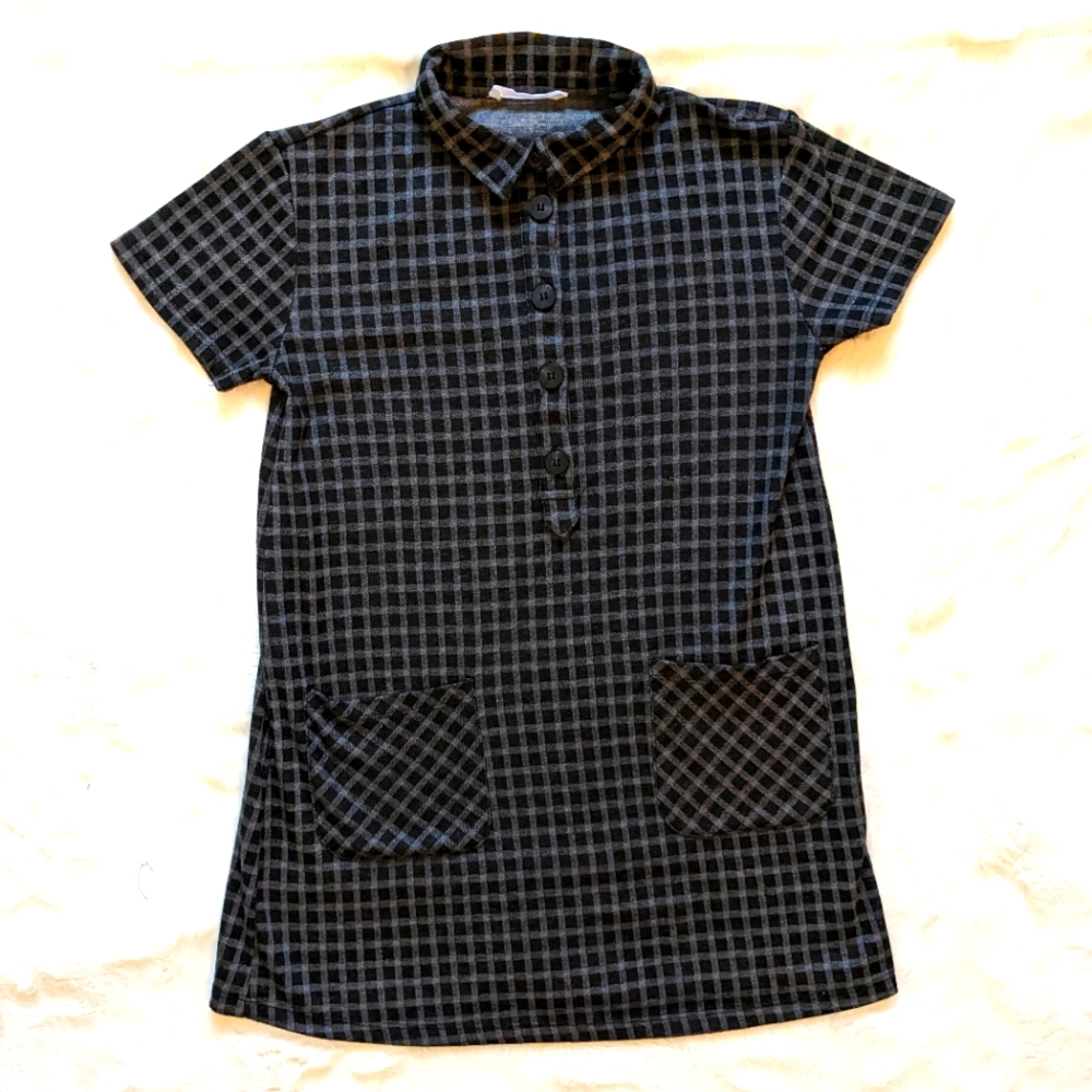 ZARA Girls' 11-12 Windowpane Plaid Collared Shift Dress Pockets 11-12 152cm